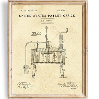 Unique Washing Machine Patent Print Wall Art | Unframed 8x10 | Aesthetic Laundry Room Decor | Modern Wall Print Featuring Patent Design | Perfect for Stylish Laundry Room Wall Art