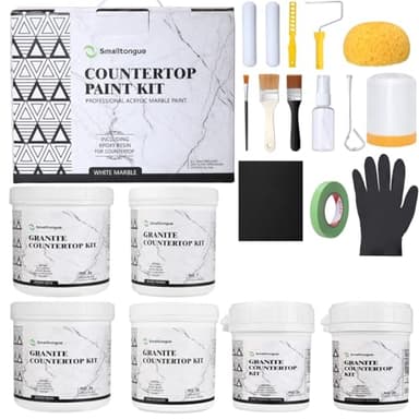 Smalltongue White Marble Countertop Paint Kit(Including Epoxy Resin), All-IN-ONE Set, Cover Up to 35 SQ. FT., For Marble, Granite, Formica, Laminate, Ceramic Tile etc.