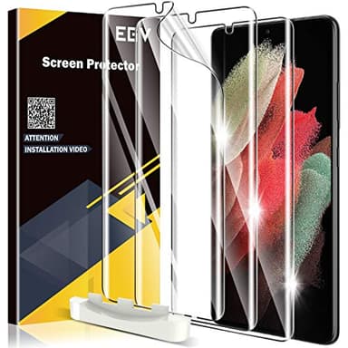 EGV 3 Pack Screen Protector Compatible for Samsung Galaxy S21 Ultra 6.8-inch, HD Clear Flexible Film, Positioning Tool, Support Fingerprint, Bubble Free, Model No. ZU