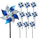 Hausse 10 Pack Reflective Pinwheels, Extra Sparkly Pinwheel, Bird Repellent Devices Deterrent to Scare Birds Away from Yard Patio Farm, Blue & Silver
