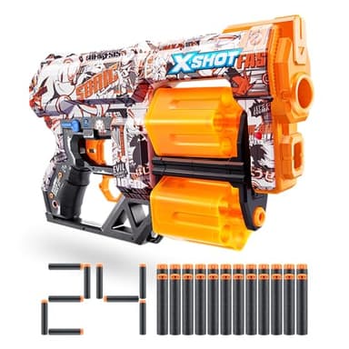 XSHOT Skins Dread Sonic Retro Blaster with 24 Darts - Malice Skin by ZURU, Double Rotating Barrels, Air Pocket Dart Technology, Toy Foam Blaster for Kids, Teens and Adults