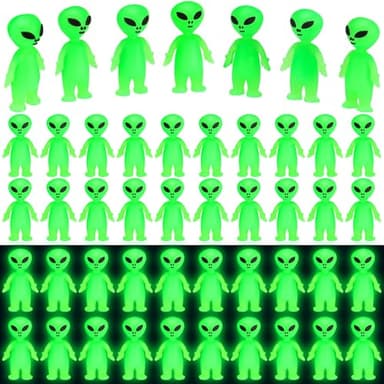CroBlissful 25 Pcs Mini Alien Figures to Hide and Seek Glow in the Dark Green Little Tiny Aliens Figurine for Space Party Favors Small Rave Trinkets Prank Toys Bulk Gift Goodie Bag Fillers (Green)
