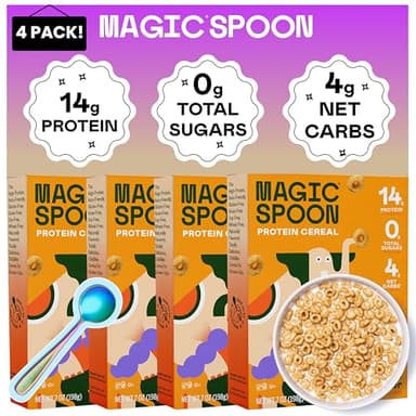 Magic Spoon Cereal - High Protein Cereals - Sugar Free Snacks & Breakfast Food - Grain & Gluten Free Cereal - Healthy Snacks for Kids & Adults - Low Carb & Keto Friendly - 4 Pack, Peanut Butter
