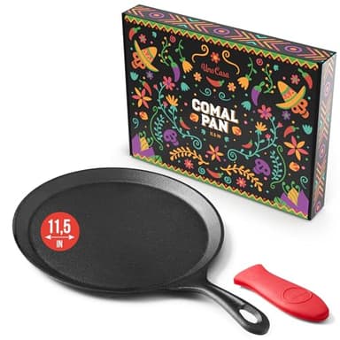 Uno Casa Cast Iron Comal Pan 11.5 Inch - Skillet for Roti, Tawa/Dosa Pan Pataconera, Comales para Tortillas - Cast Iron Pizza Pan - Comal Para Tortillas Grande