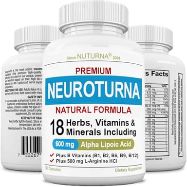 Nuturna Neuroturna Support Supplement with 600 mg Pure Alpha Lipoic Acid - Advanced ALA Formula for Feet Hands Fingers Legs - Ultra Potent 18 in 1 Natural Vitamins - 120 Capsules