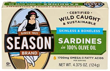 Season Brand Skinless and Boneless Sardines in Olive Oil, 4.375 oz ~ 1 pack