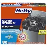 Hefty Ultra Strong 13 Gallon Trash Bags, Black Tall Kitchen Trash Bags 13 Gallon Size, Break Resistant Drawstring Enclosure, Continuous Odor Control, Blackout, Clean Burst Scent, 80 Bags
