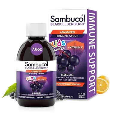 Sambucol Black Elderberry Syrup for Kids - Elderberry Liquid with Vitamin C for Kids, No Artificial Flavors, High Antioxidants, Daily Wellness Support, Berry Flavor - 7.8 Fl Oz