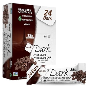 NuGo Dark Chocolate Chip, 12g Protein Bar, Vegan, Gluten Free, Non-GMO, Kosher Pareve, 24 Count