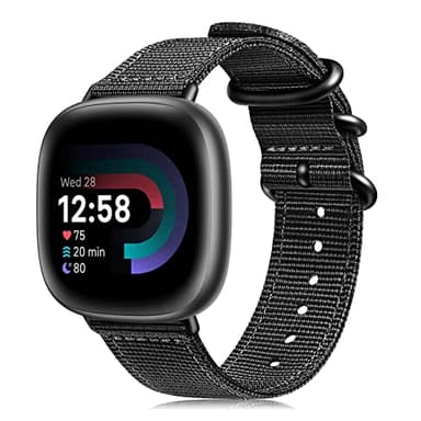 FINTIE Band Compatible with Fitbit Versa 4 3 / Sense 2 1, Soft Woven Nylon Sport Replacement Strap Wrist Bands (Black)