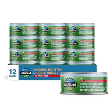 Wild Planet Organic Roasted Chicken Breast with Rib Meat, Skinless and Boneless, No Salt Added, 5 Ounce (Pack of 12), Packaging May Vary