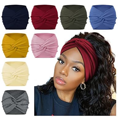 AKTVSHOW 7'' Wide Headbands for Women, Extra Large Turban Workout Headband Fashion Yoga Hair Bands Boho Twisted Thick Hair Accessories, 8Pack