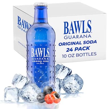 BAWLS Guarana Original - Guarana Fueled Soda for Energy, High Energy Caffeinated Drink, 10oz 24 Pack Glass Bottles