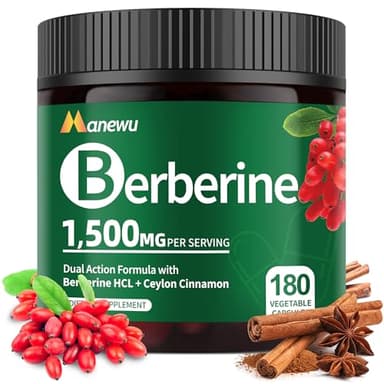 Manewu Organic Berberine Supplement - 180 Count Berberine with Ceylon Cinnamon & Citrus Bergamot,Cinnamon Supplements,Berberine 1500mg Complex, 3-Month Supply