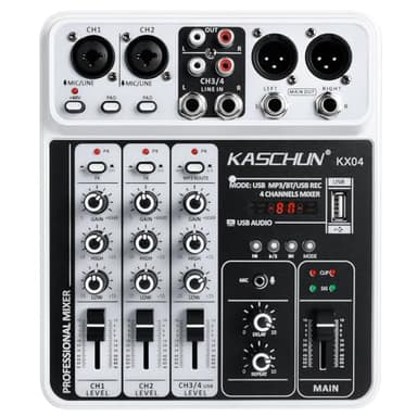 Professional 4-Channel DJ Audio Mixer, Bluetooth Sound Board with USB MP3 Input & 48V Phantom Power for Karaoke, Podcasting, Live Streaming & Home Recording
