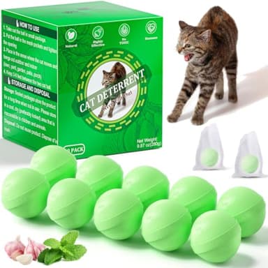 Cat Deterrent Outdoor, Natural Peppermint Oil Cat Repellent Outdoor, 10 Pack Cat Deterrent Balls Outdoor Indoor to Keep Cats Out of Yard, Garden, Lawn, Prevent Scratch and Chew, Keep Cats Away