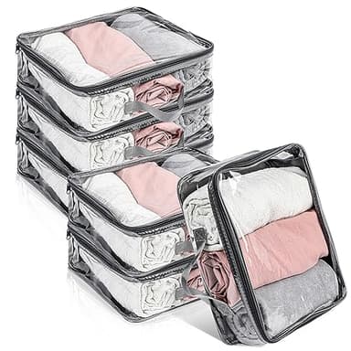 6 Pieces Large Clear Travel Packing Cube Clear Vinyl Zippered Storage Bags See Through Moving Bag PVC Multipurpose Pouch with Handle for Suitcase Shirts Dress Storage (Gray, 11.8 x 10.2 x 3.9 Inch)