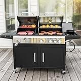 MFSTUDIO Gas and Charcoal Grill Combo with Side Burner, Porcelain-Enameled Cast Iron Grate, Extra Large Dual-Function BBQ Propane Smoker Grills for Outdoor Barbecue Cooking, 690 SQIN Cooking Area