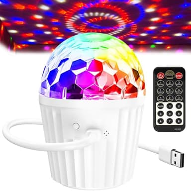 Portable Mini Disco Ball Light for Party, RGB DJ Strobe Light with Remote Control and USB Cable, Sound Activated Stage Lights for Home Dance, Birthday, Karaoke and Halloween Decoration Lamp (White)