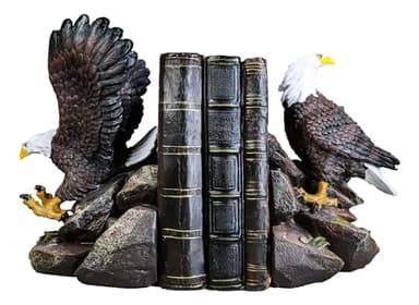 Ebros Gift Patriotic Freedom from End to End American Bald Eagle Bookends Pair Set Sculptures for Book Organization Office and Home Decor Wildlife Birds Swooping and Perching Eagles