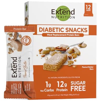 Extend Sugar Free Protein Bars, Perfect Diabetic Snacks, High Protein and Fiber, Hunger Control & Steady Energy, Low Carb, Keto Friendly (Peanut Butter)