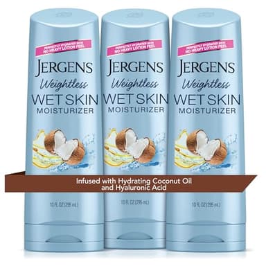Jergens Wet Skin Body Moisturizer with Coconut Oil, In Shower Lotion for Dry Skin, Fast-Absorbing, Non-Sticky, Dermatologist Tested, 10 Oz, Pack of 3