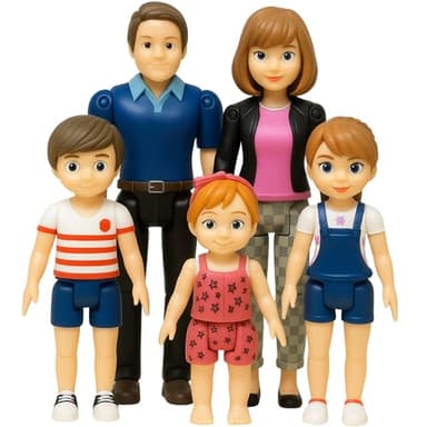 TOMLEON Family Dollhouse People - Doll House People Figures - 5 Poseable Action Figures Incl. Mom, Dad, Sister, Brother, Toddler - Small Dolls for Dollhouse - Dollhouse Dolls (Family)