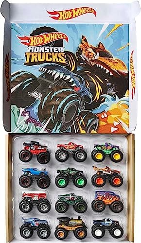 Hot Wheels Monster Trucks, Set of 12 1:64 Scale Die-Cast Toy Trucks for Kids and Collectors, Styles May Vary (Amazon Exclusive)