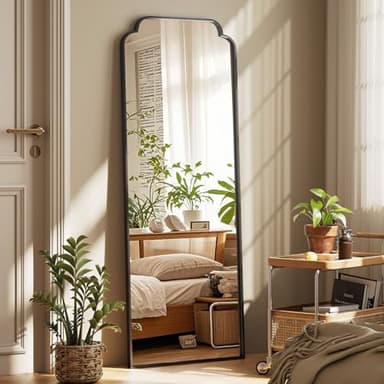 XRAMFY 21"x56" Black Arch Full Length Mirror, Wall Hanging or Floor Mirror with Metal Frame, Modern Decorative Arched Mirror for Bedroom, Bathroom, Living Room, Entry, Vanity, Home