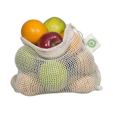 Reusable Cotton Mesh Produce Bags - 100% Organic Cotton, 8"x10", Drawstring Closure Mesh Bags to Store Cilantro, Lime and Small Vegetables and Produce (3 Small - 8"x10")