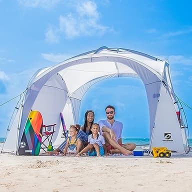 UNICAMPER Beach Tent 12 X 12ft Large UPF50+ Pop Up Canopy with 2-Pcs Side Wall, Sun Shelter Rainproof, Waterproof for Camping Trips, Backyard Fun, Fishing, Parties, Or Picnics(White)