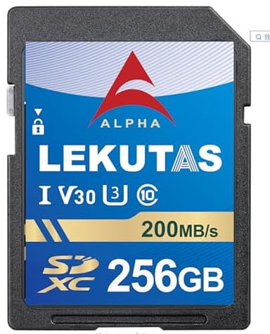 LEKUTAS 256GB SDXC UHS-I Memory Card - Up to 200MB/s Read Speed, C10, U3, V30, 4K UHD, Full-HD & 4K Video SD Card for Canon Nikon Sony Fujifilm DSLR Cameras or Mirrorless Cameras