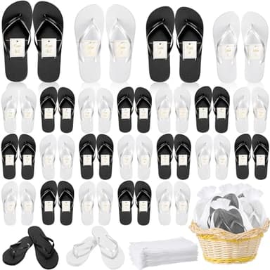 Unittype 24 Pairs Flip Flops Bulk for Wedding Guest Slippers Wedding Flip Flops with Cards Bags for Pool Beach Party(White, Black)