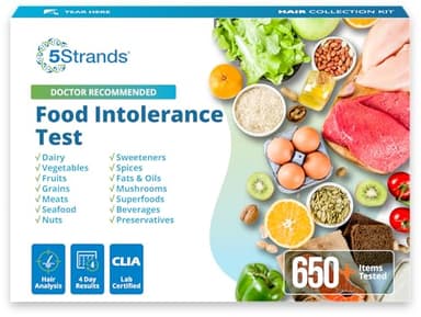 5Strands Food Intolerance Test, Accurate Hair Analysis, 658 Items Tested, at Home Food Sensitivity Test Kit for Adults & Kids, Gut Health Test, Results in 4 Days