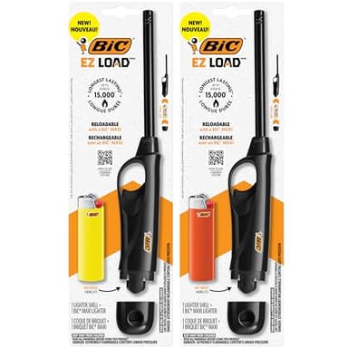 BIC EZ Load, Reloadable Multi Purpose Lighter, Perfect For Candles and Fireplace, Assorted Colors, 2 EZ Load Shells and 2 BIC Maxi Pocket Lighters-Pack (Colors May Vary)