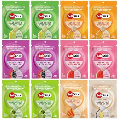 SaltStick Electrolyte FastChews - 120 Count Variety Pack - Chewable Electrolyte Tablets for Hydration, Salt Tabs - 10 Count (Pack of 12)