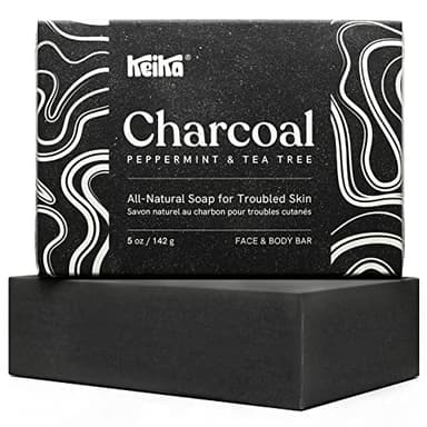 Keika Charcoal Black Soap Bar for Eczema, Psoriasis, Face, Body, Men Women Teens with Oily Skin, 5 oz.