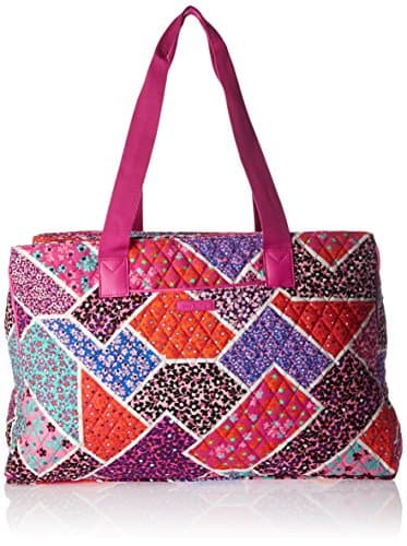 Vera Bradley Women's Cotton Triple Compartment Travel Bag, Modern Medley with Pink, One Size