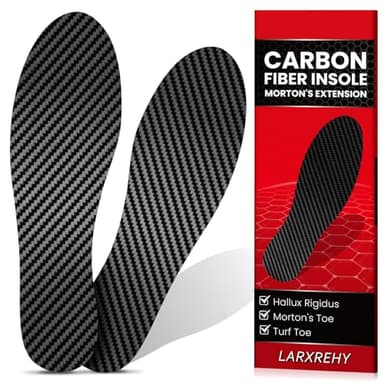 1 Pair Carbon Fiber Insole for Men & Women: 1.2mm Thick Rigid Shoe Insert Support Turf Toe, Foot Fractures, Hallux Rigidus & Limitus for Sports, Hiking, Trekking - Alternative to Post Op Shoe, 285mm