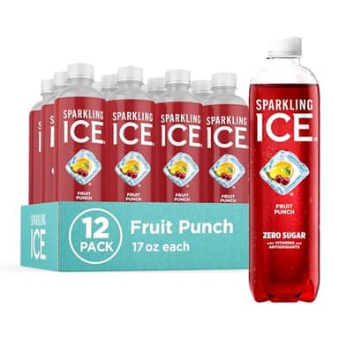 Sparkling Ice, Fruit Punch Sparkling Water, Zero Sugar Flavored Water, with Vitamins and Antioxidants, Low Calorie Beverage, 17 fl oz Bottles (Pack of 12)
