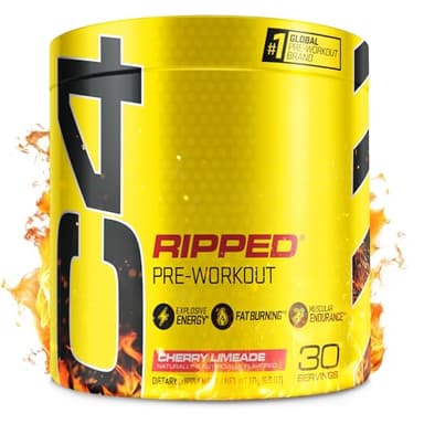 C4 Ripped Pre Workout Powder for Energy, Beta Alanine, Zero Sugar Energy Supplement Preworkout for Men & Women - 150mg Caffeine + Creatine-Free - Cherry Limeade - 30 Servings