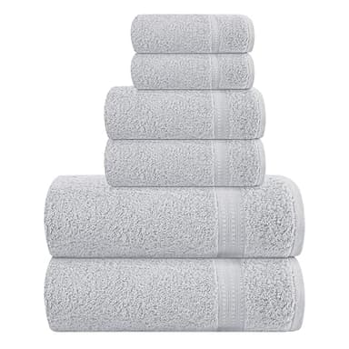 MyOwn 6 Piece Towel Set, 100% Combed Cotton - 2 Bath Towels, 2 Hand Towels, 2 Wash Cloths - 500 GSM Luxury Hotel Quality Ultra Soft Highly Absorbent Towel Set for Bathroom - Light Grey