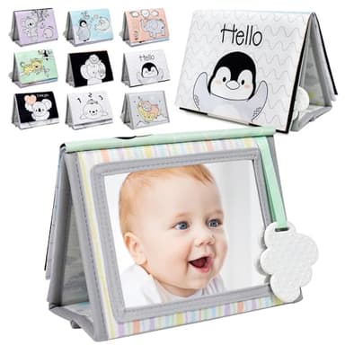 Dr.Rapeti Soft Tummy Time Book Baby Safe Mirror with Teether Crinkle Pages Tummy Time Mirror High Contrast Montessori Sensory Toy Tummy Time Toy for Newborn Baby Infant for 0+