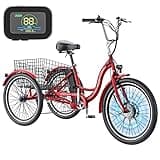 H&ZT 350W 24" Electric Trike, 7 Speed 3 Wheel Electric Bicycle with 36V 10Ah Lithium Battery UL Certified, E Trike Electric Tricycle for Adults with Rear Basket