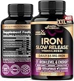 Iron Supplement for Women - Iron 65mg (Ferrous Sulfate 325mg) - Stomach Friendly | Slow Release Iron | High Absorption - Vitamins C, D3, B6, B12 & Folate - Iron Level & Energy Support - 120 Capsules