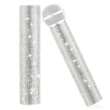 Silver Microphone Decorative Sleeve (Mic Not Included), Glitter Wireless Microphone Cover, Sparkling Bling Rhinestones Mic Handle Sleeve Protector for DiscoStage Tours & TV Shows