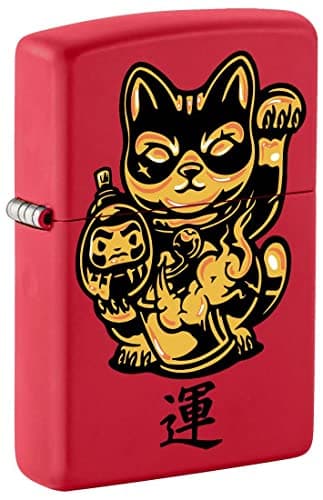 Zippo Lighter: Lucky Cat, Maneki-Neko - Red Matte 81369