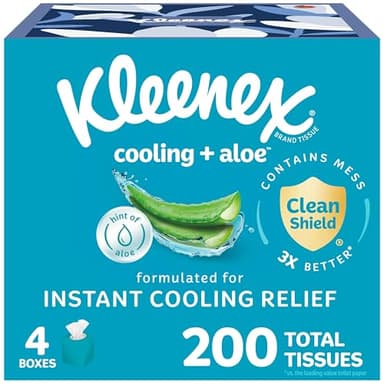 Kleenex Cooling + Aloe Facial Tissues, 4 Cube Boxes, 50 Tissues Per Box, 2-Ply