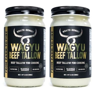 Wagyu Beef Tallow for Cooking (14 oz - Pack of 2)— US-Made, 100% Pure Wagyu Tallow, Rich Umami Flavor — Premium Beef Tallow for Frying, Searing, Baking (S.P ~400°F) — Keto, Paleo, Carnivore Friendly