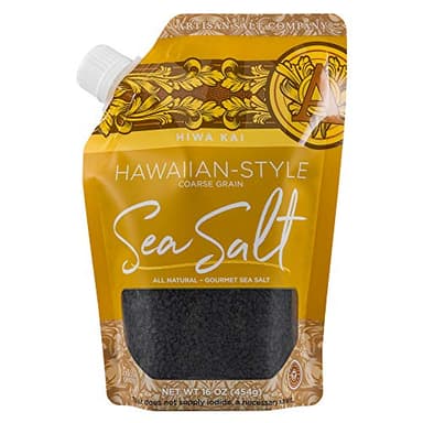 SALTWORKS Artisan Salt Company Hiwa Kai Black Hawaiian-style Sea Salt, Coarse Grain, Pour Spout, 16 Ounce